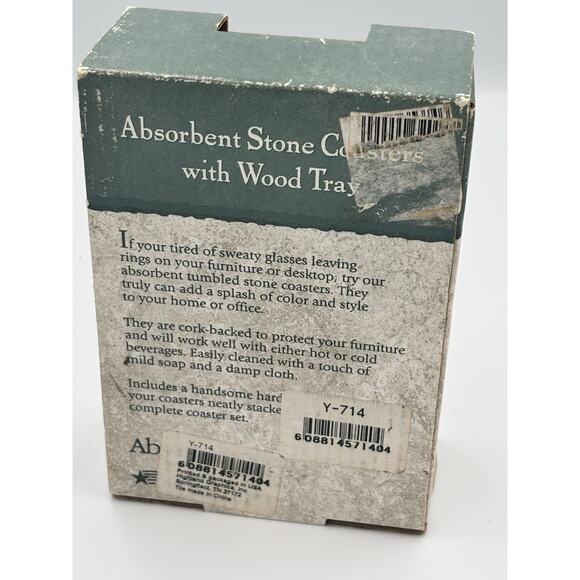 Absorbent Stone Coaster St Nicholas Set of 4 Wood Tray Boxed Santa Christmas NOS - Picture 6 of 10